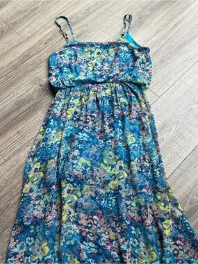 Fire Los Angeles Teal Blue Floral Spaghetti-Strap Sundress